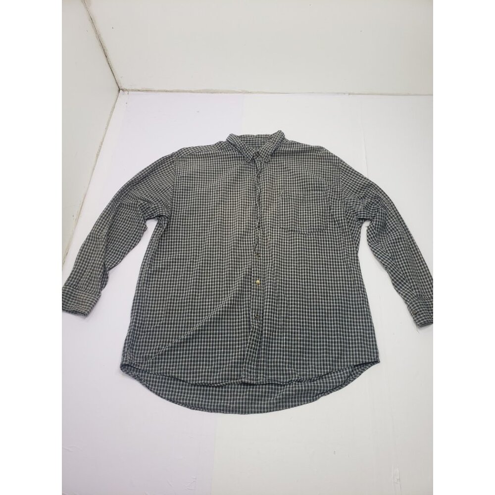 Premier International Green Flannel Work Shirt Long Sleeve Plaid Men's XL